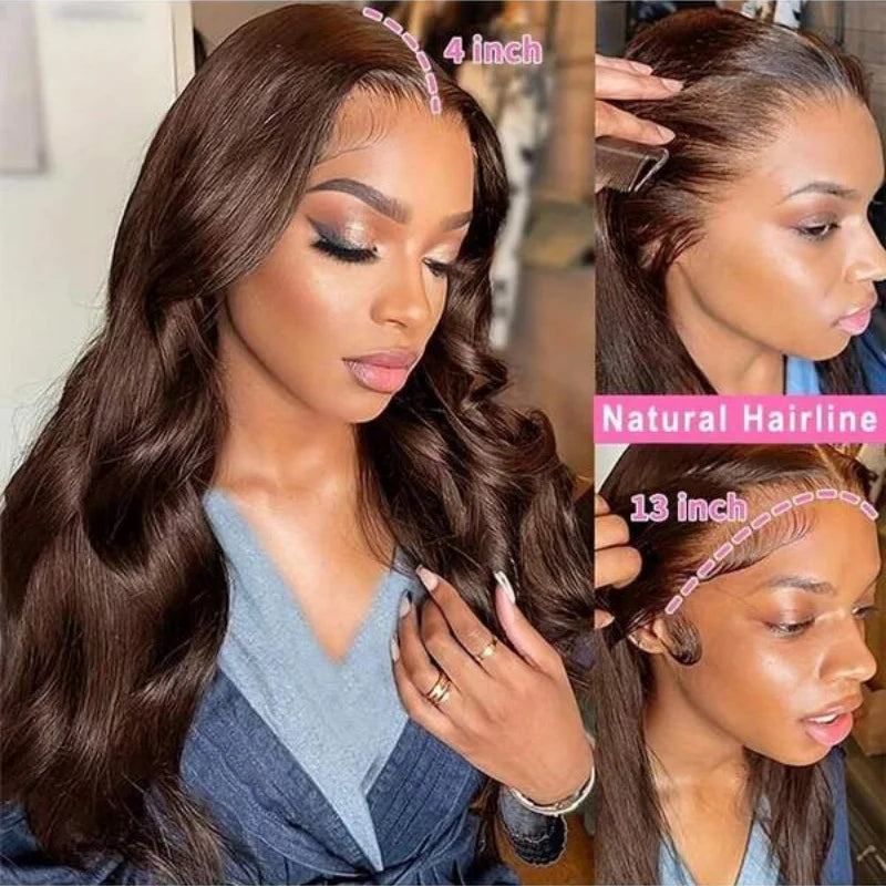 Echthaar Lace Front Perücke Body Wave in Schokobraun – 13x4 HD Lace