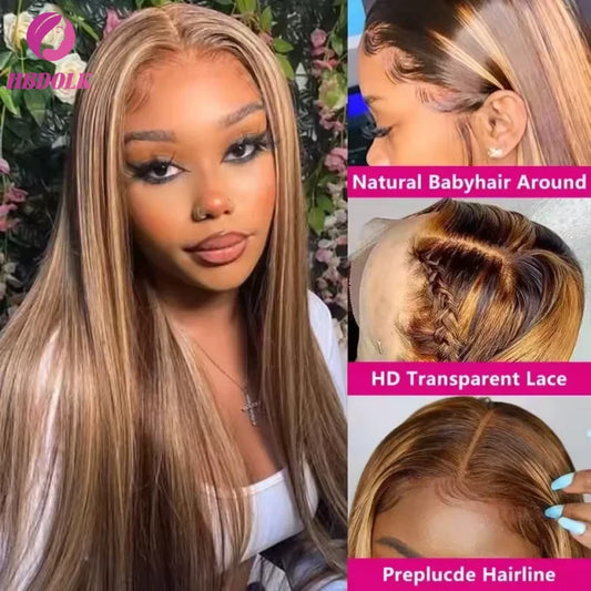 Echthaar Lace Front Perücke Ombré Honigblond – glatt, mit Babyhaaren