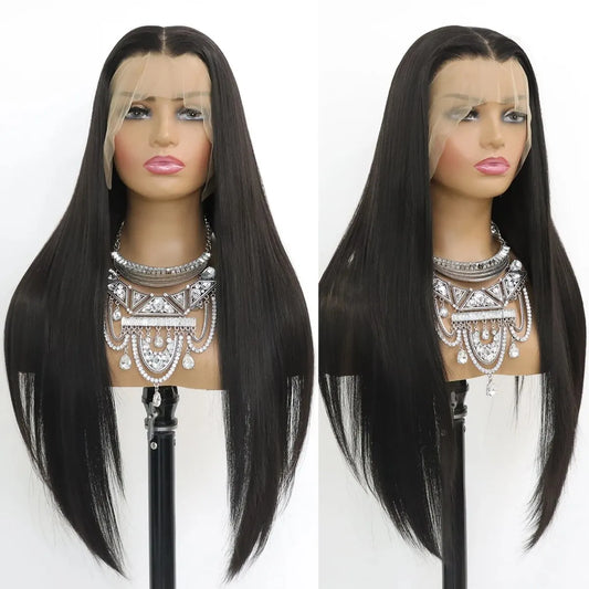 Lace Front Perücke lang & glatt in Naturschwarz – ohne Kleber, hitzebeständig