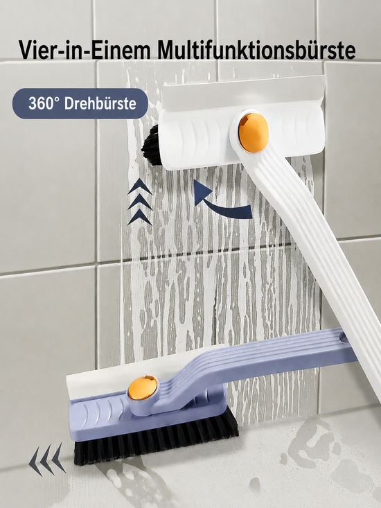 4 in 1 360° Rotating Hard Bristle Scrubber Multi-Purpose Tile Cleaning Brush with Clip Scraper for Bathroom Kitchen Floors