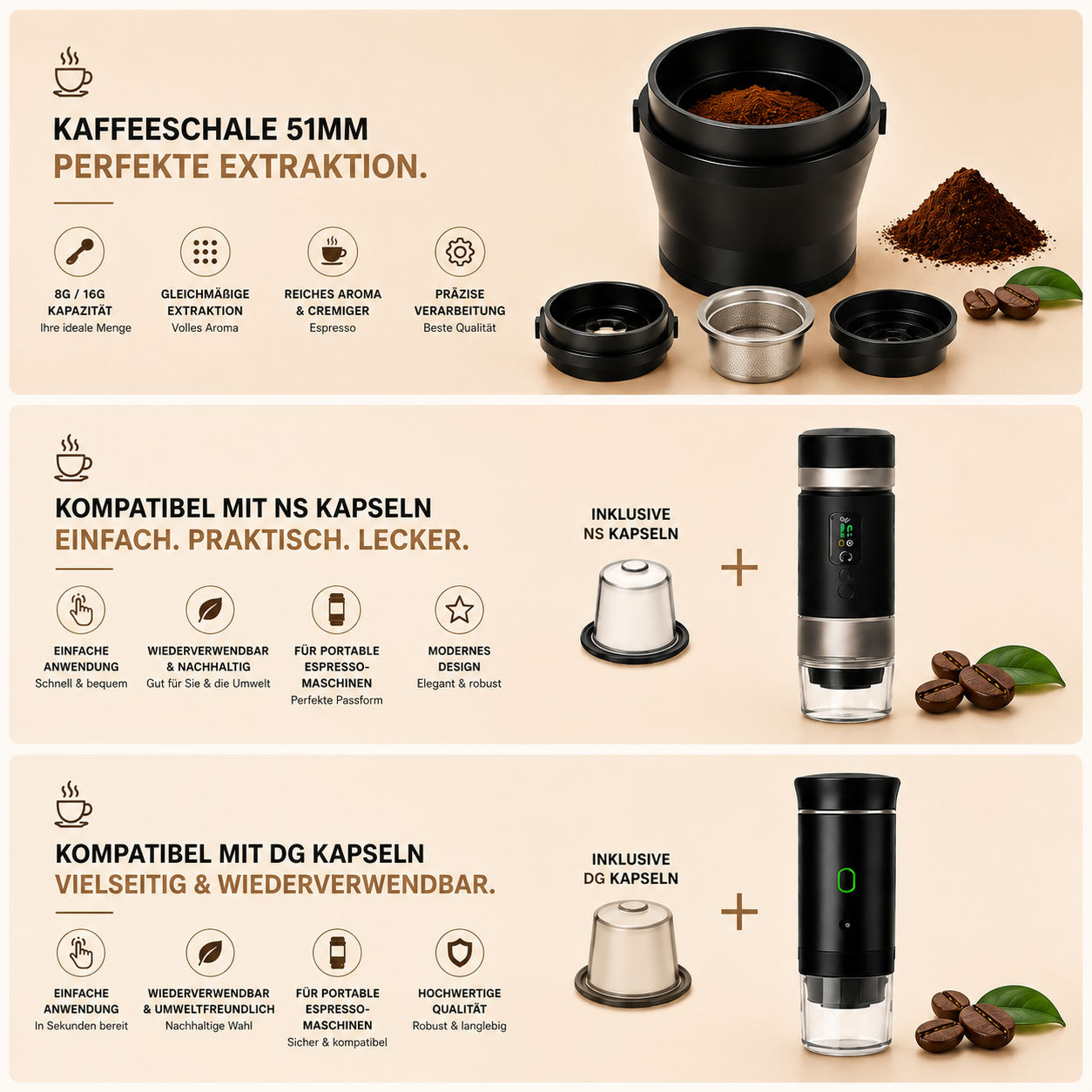 Premium Edelstahl Kaffeefilter 51mm