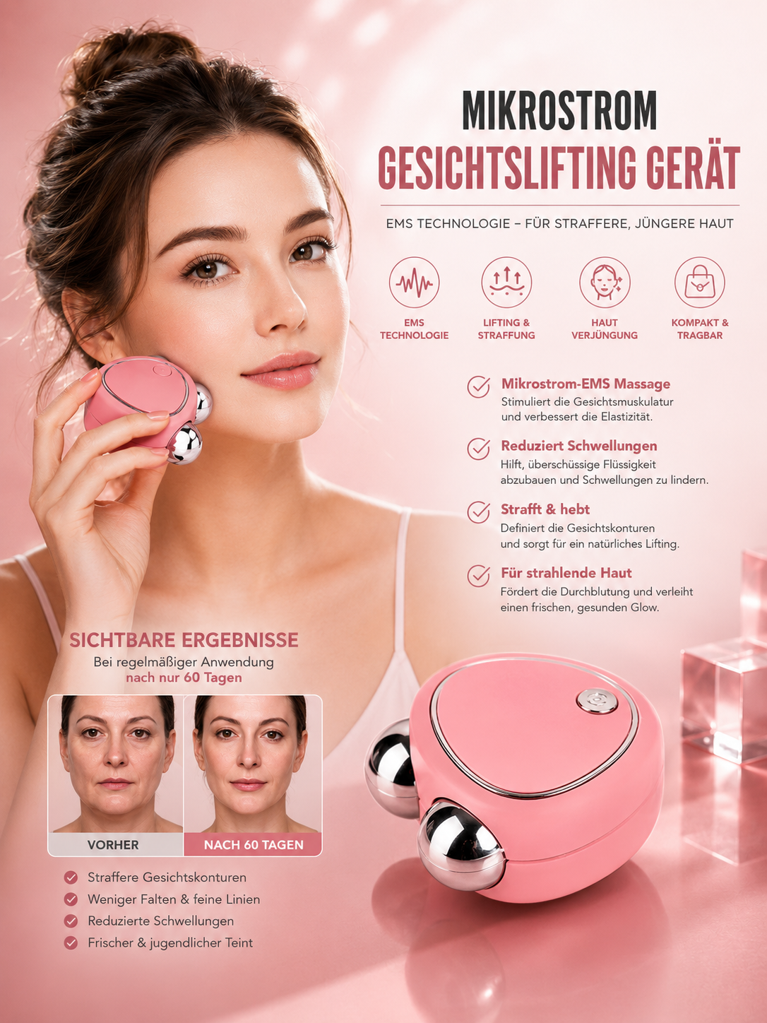 Gesischtlifting-Gerät für srtaffere Haut und definiere Konturen.