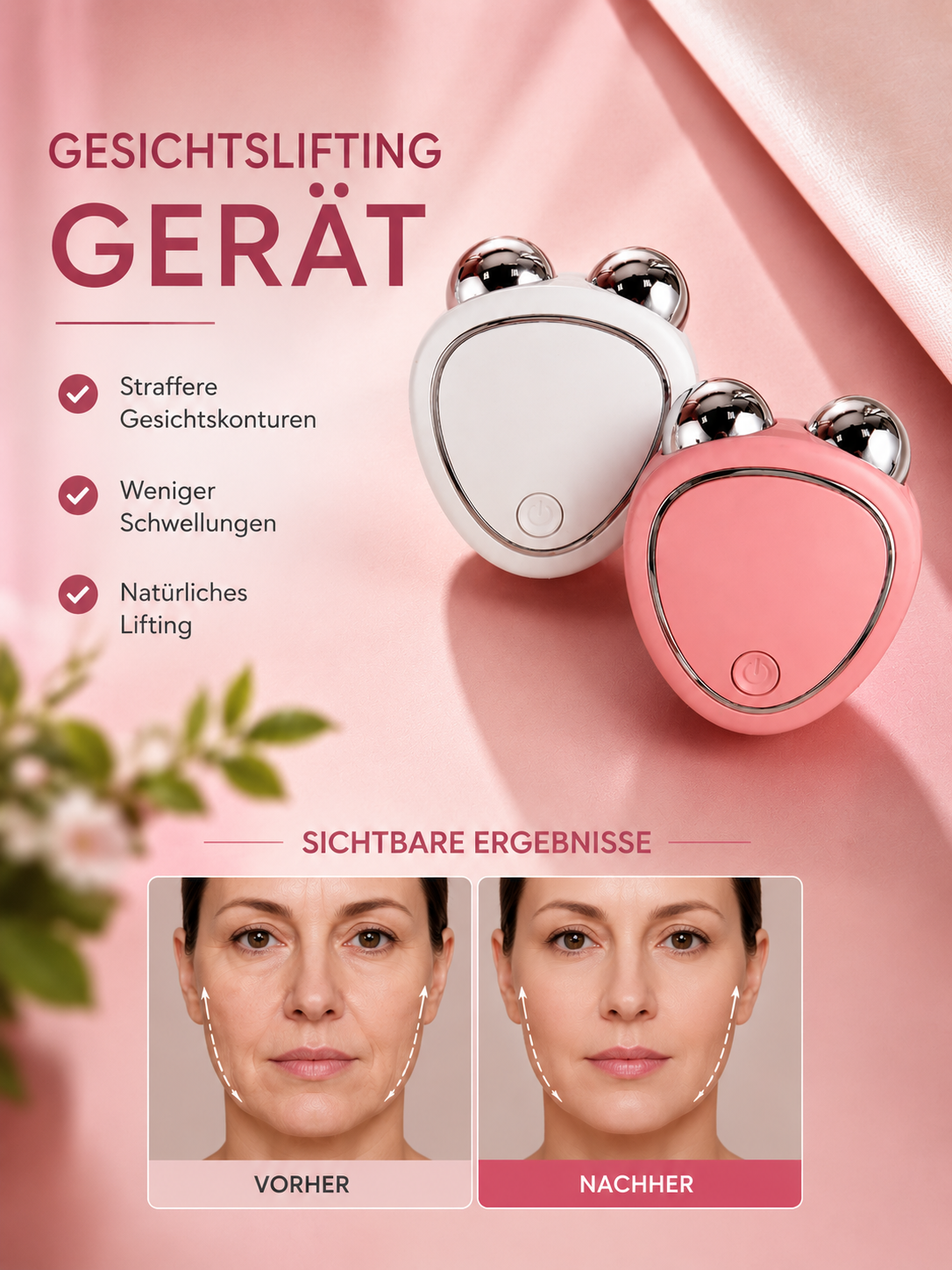 Gesischtlifting-Gerät für srtaffere Haut und definiere Konturen.