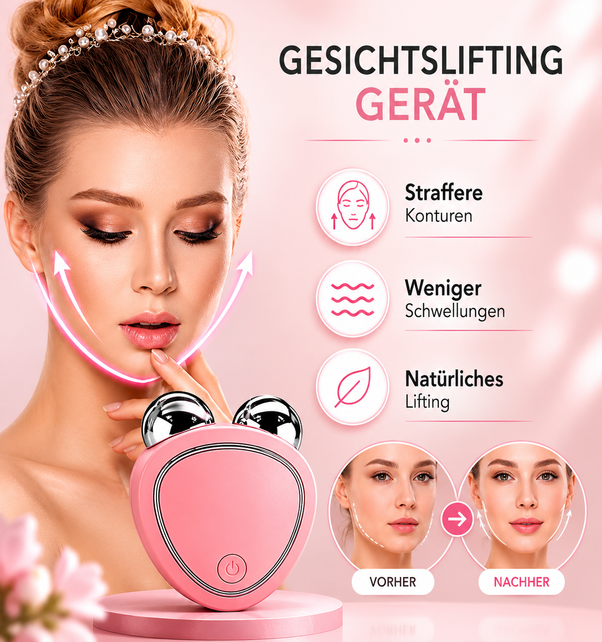 Gesischtlifting-Gerät für srtaffere Haut und definiere Konturen.