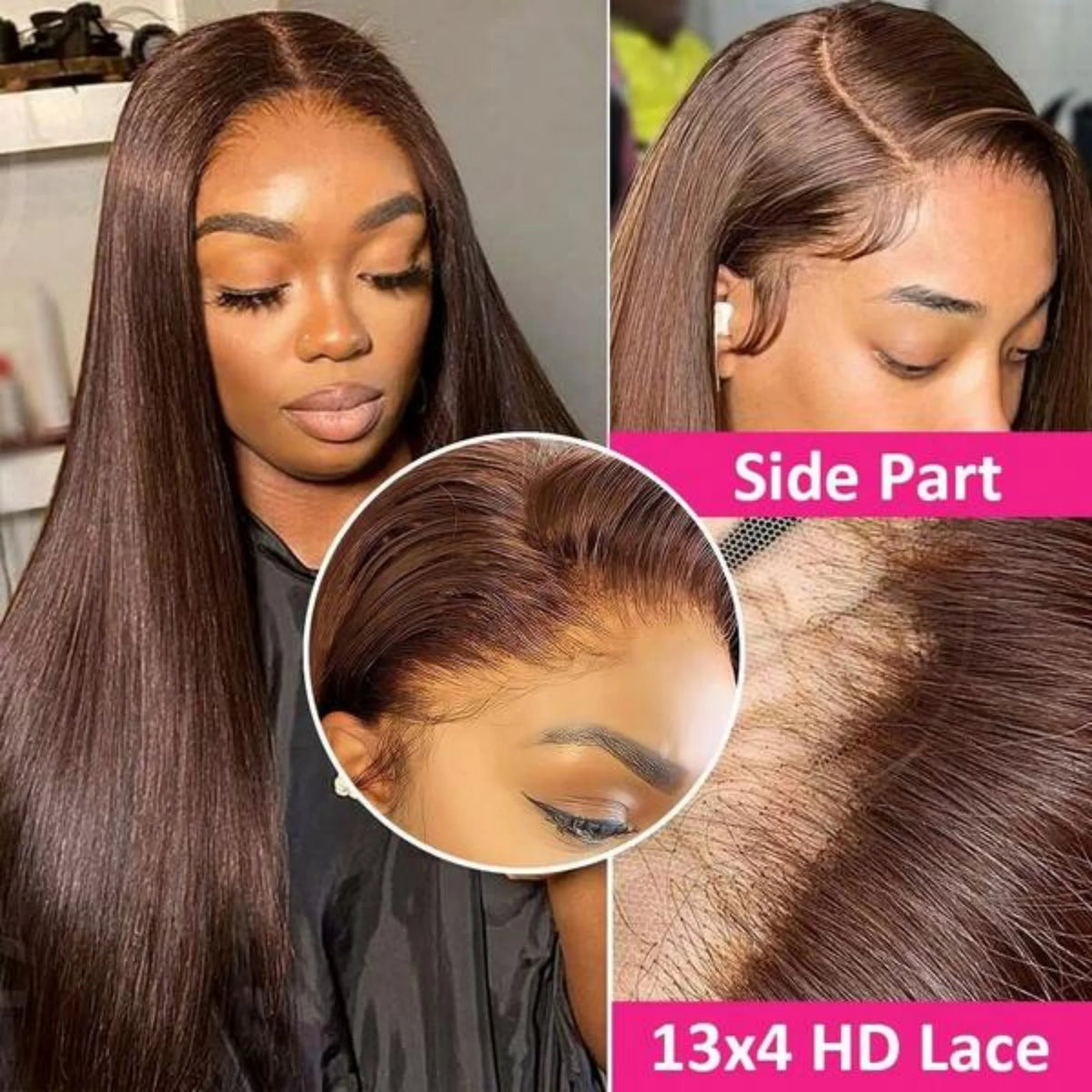 Echthaar Lace Front Perücke glatt in Schokobraun – 13x4 HD Lace