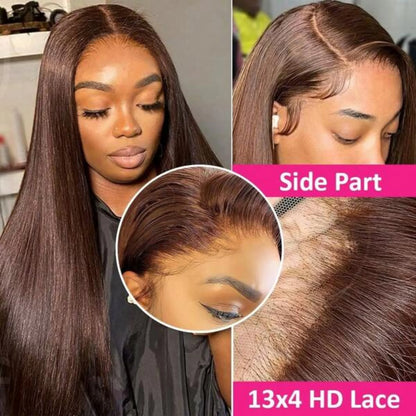 Echthaar Lace Front Perücke glatt in Schokobraun – 13x4 HD Lace