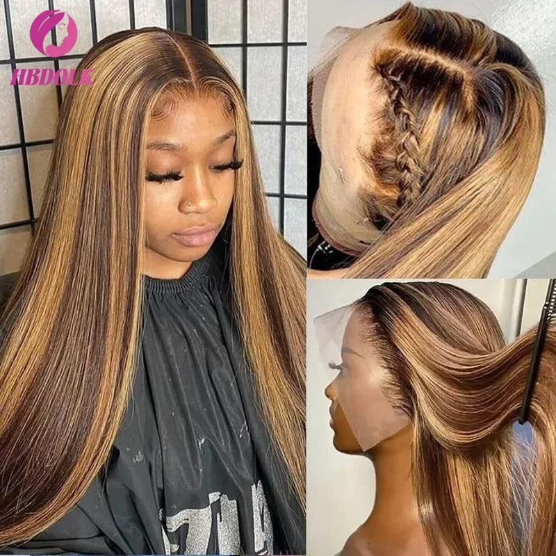 Echthaar Lace Front Perücke Ombré Honigblond – glatt, mit Babyhaaren