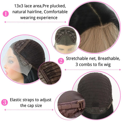 Lace Front Perücke lang & glatt in Naturschwarz – ohne Kleber, hitzebeständig