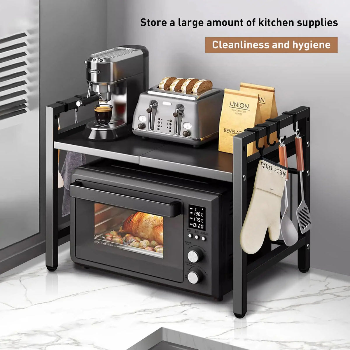 Mikrowellen-Regal ausziehbar 42–64 cm – Küchen-Organizer für die Arbeitsplatte