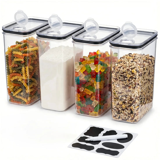 Food Storage Containers 4-Pack 4L Airtight with Lid – BPA-Free Plastic Kitchen Storage Boxes for Flour, Rice, Cereal – Pour Spout
