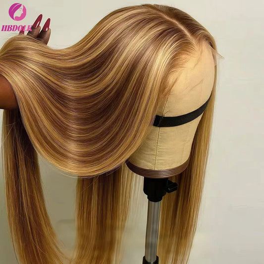 Echthaar Lace Front Perücke Ombré Honigblond – glatt, mit Babyhaaren