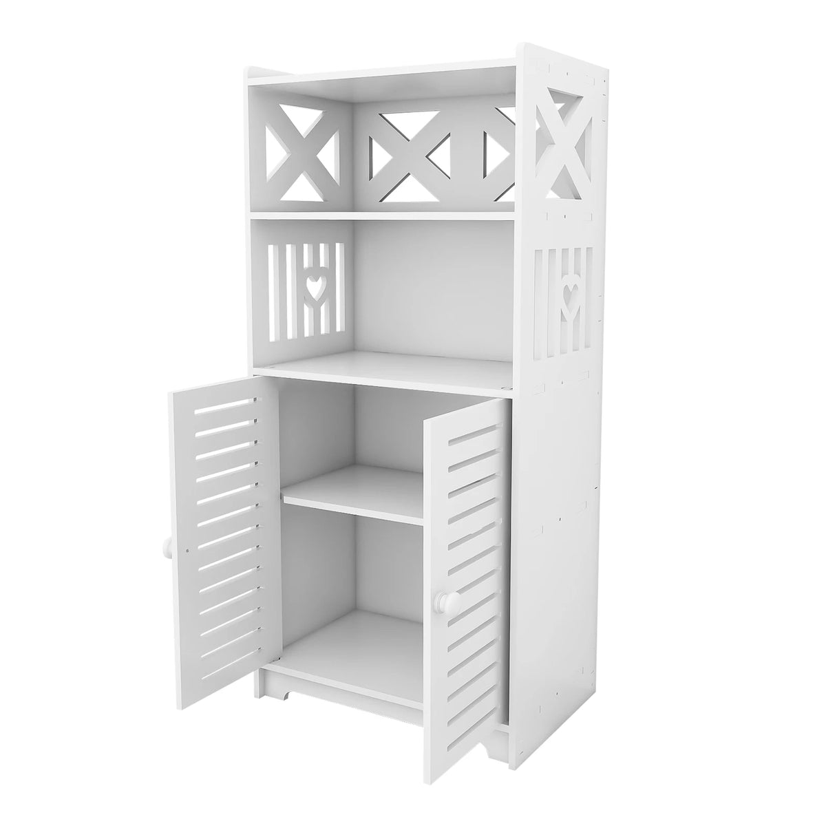 Badezimmerschrank schmal mit 4 Ebenen & Türen – wasserfest, Weiß
