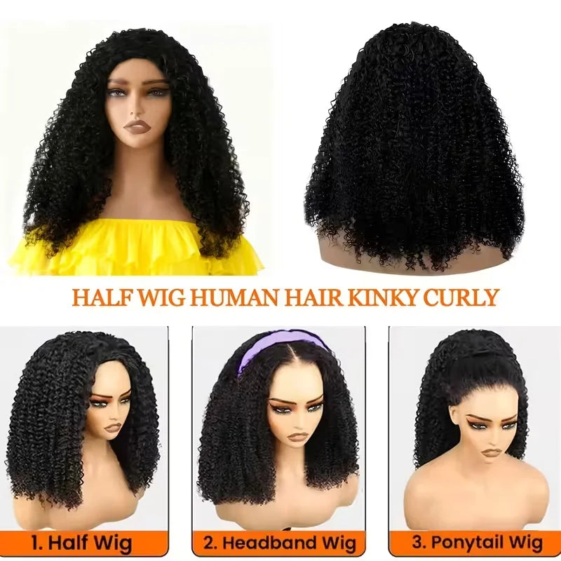 Echthaar Half Wig lockig – 3-in-1, ohne Kleber, mit Kordelzug