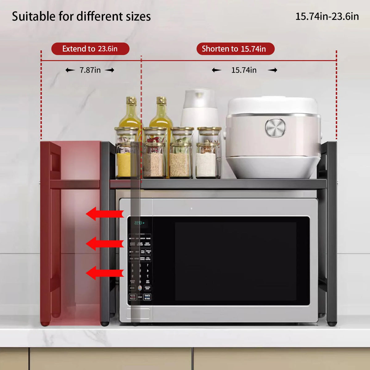 Mikrowellen-Regal ausziehbar 42–64 cm – Küchen-Organizer für die Arbeitsplatte