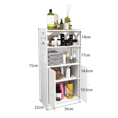 Badezimmerschrank schmal mit 4 Ebenen & Türen – wasserfest, Weiß