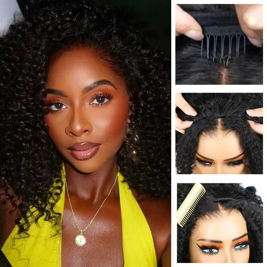 Echthaar Half Wig lockig – 3-in-1, ohne Kleber, mit Kordelzug