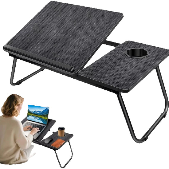 Klappbarer Laptoptisch fürs Bett mit Getränkehalter, 5 Neigungswinkel