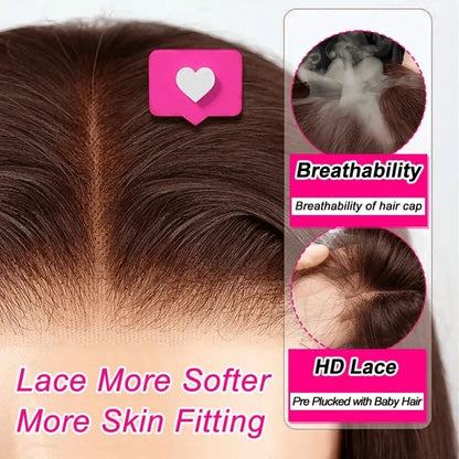 Echthaar Lace Front Perücke glatt in Schokobraun – 13x4 HD Lace