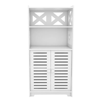 Badezimmerschrank schmal mit 4 Ebenen & Türen – wasserfest, Weiß