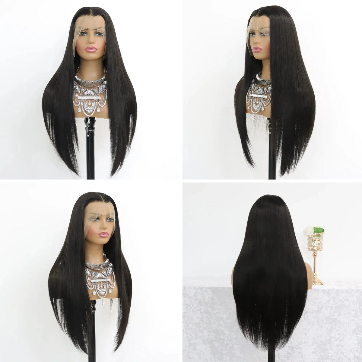 Lace Front Perücke lang & glatt in Naturschwarz – ohne Kleber, hitzebeständig