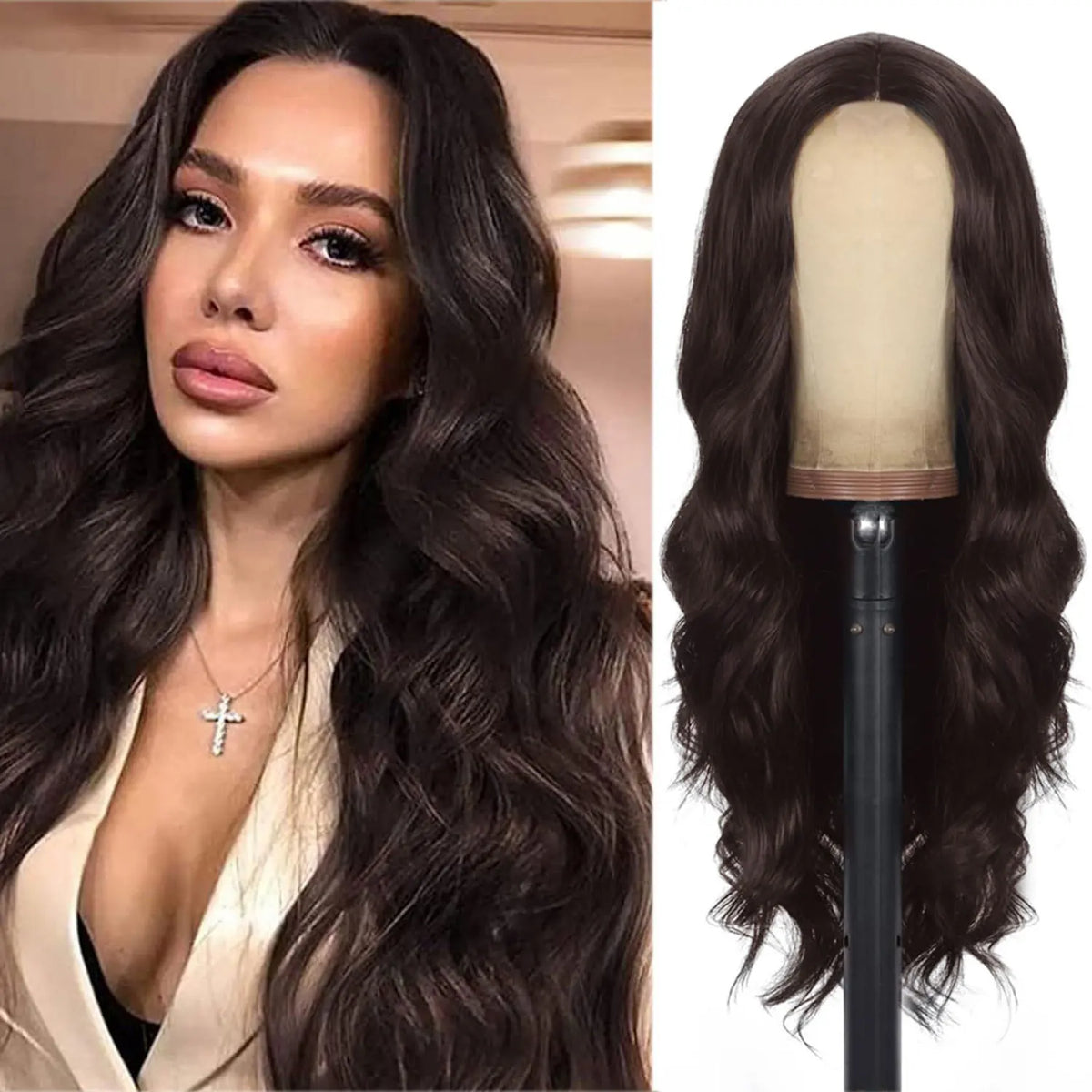 Lange Locken-Perücke mit großen Wellen – voluminös, hitzebeständig